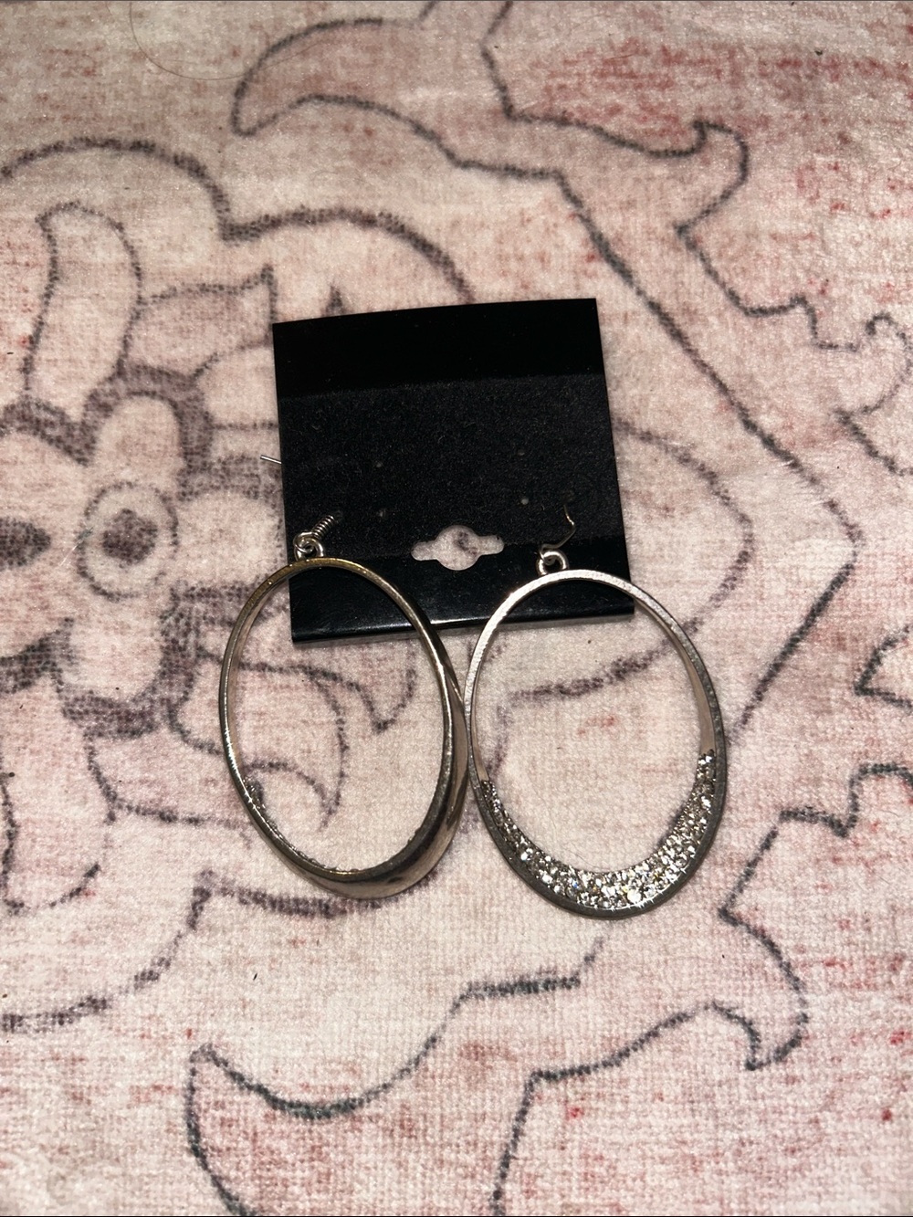 Silver Glitter Hoop Drop Earrings - Women Jewelry